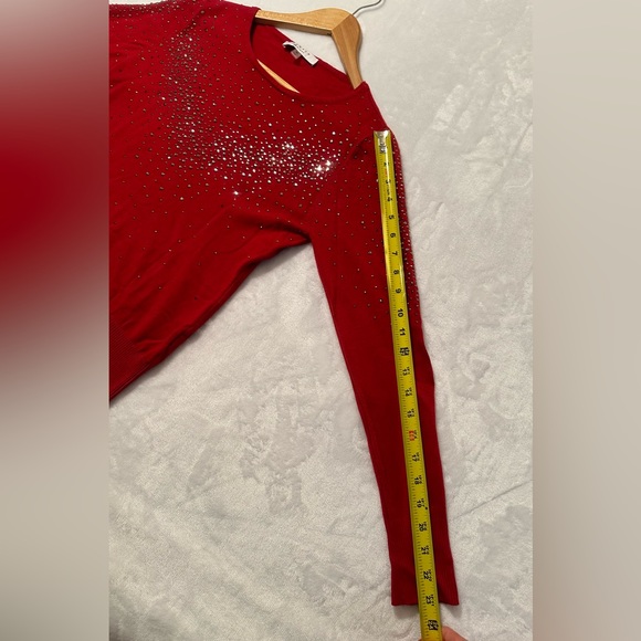 Liquid by Sioni rhinestone red sweater. Size medium. Beautiful bling - Picture 7 of 8